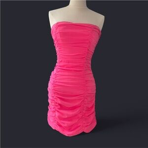 Wild Honey Pink Ruched Strapless Bodycon Dress